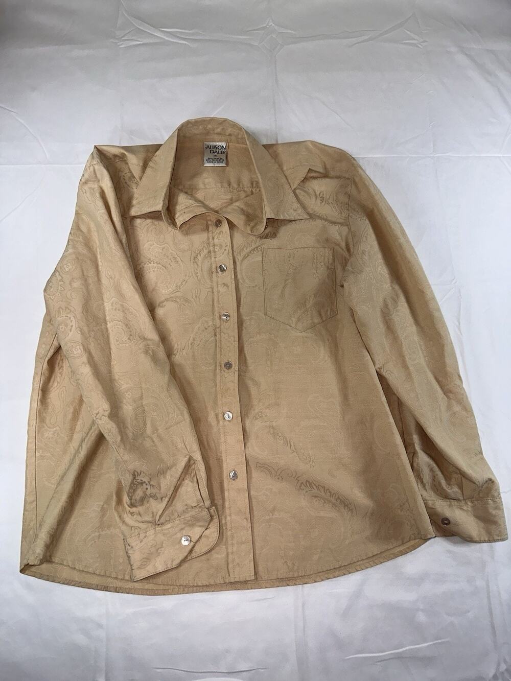 Allison Daley Beige Women’s Button Down Top Paisley Print Size 14